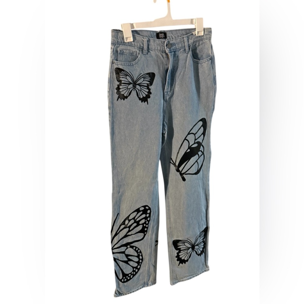 Simple Society Blue Denim Jeans Butterflies Butterfly Cotton Sz(7/28) - Picture 1 of 5